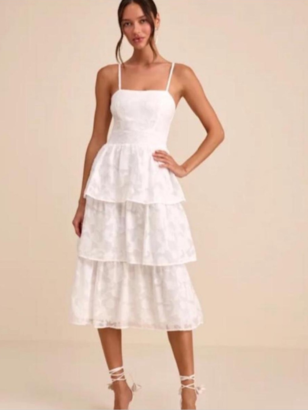 Lulus Grace and Beauty White Burnout Floral Print Tiered Dress